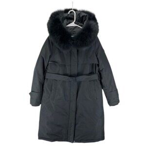 Prada Long Puffer Coat Women’s IT 42 US 4 Black Down Belted Fur Winter Jacket